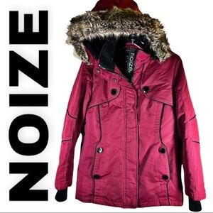 NOIZE Red Devlynn Vegan Ski Coat With Detachable Hood,‎ Size Small